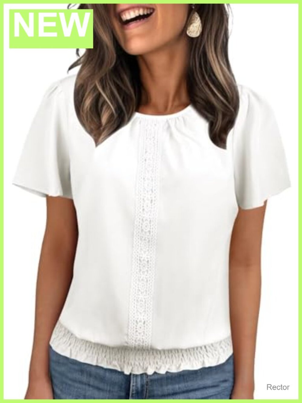 Womens Ruffle Sleeve Scoop Neck Pleated Front Summer Blouse Crop Top